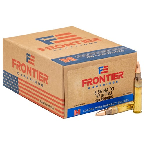 Frontier Cartridge FR2615 Military Grade Centerfire Rifle 5.56x45mm NATO 62 gr Full Metal Jacket 150 Per Box/ 8 Case